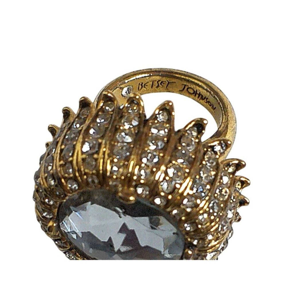 Betsey Johnson Amorita Gold-Tone Crystal Flower Mushroom Statement Ring - Picture 7 of 7